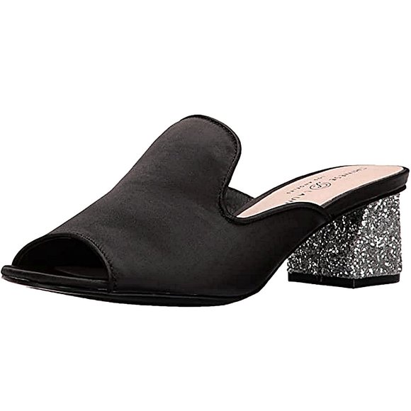 Chinese Laundry Shoes - Chinese Laundry Mara Satin Open-Toe Glitter Block-Heel Mule in Black NEW
